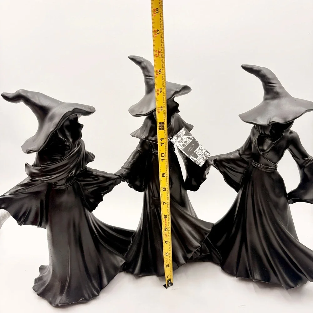 Tahari Home Halloween LARGE 3 Witches Holding Hands Figurine Matte Black NEW